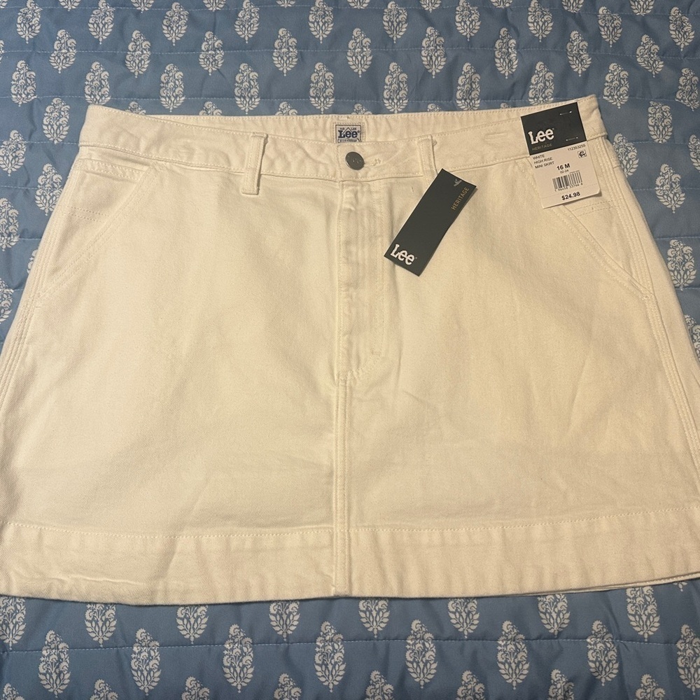 White Jean high rise mini skirt